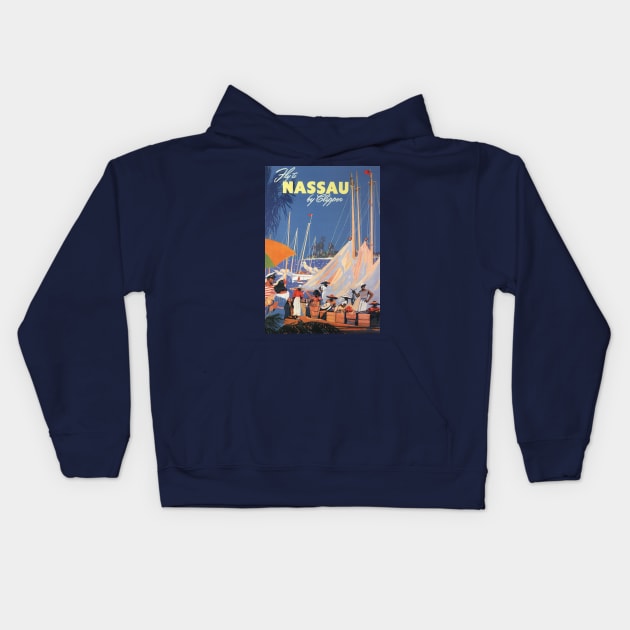 Vintage Bahamas Travel Poster, Nassau by Clipper Kids Hoodie by MasterpieceCafe